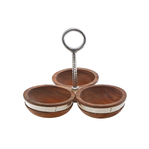 Image 1 of 5.. Maison Concepts Natural Acacia Wood With Hammered Nickel 3 Section Server