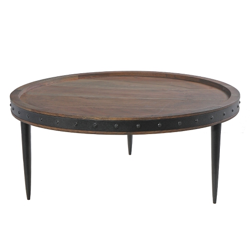 Image 1 of 4.. Maison Concepts Gray Acacia Wood With Riveted Gunmetal Cake Stand
