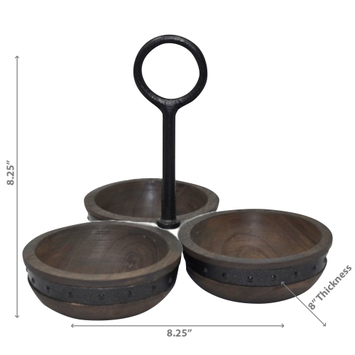 Maison Concepts Gray Acacia Wood With Riveted Gunmetal 3 Section Server