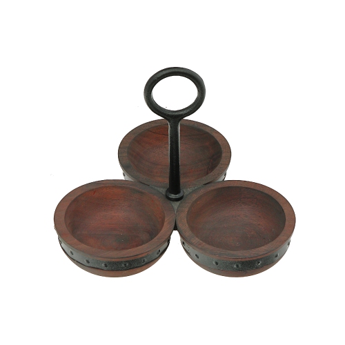 Maison Concepts Gray Acacia Wood With Riveted Gunmetal 3 Section Server