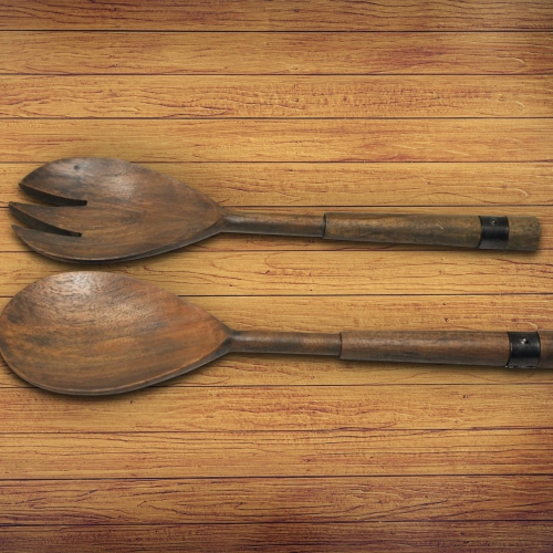 Maison Concepts Gray Acacia Wood With Riveted Gunmetal 2 Pc Salad Server Set