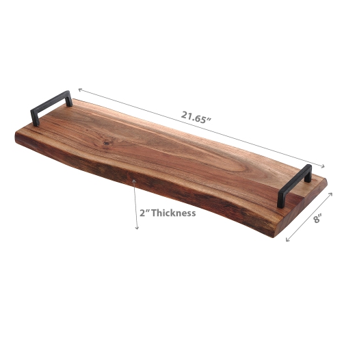 Maison Concepts Acacia Wood Live Edge Serving Board With Iron Handles