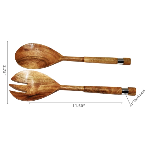 Maison Concepts Natural Acacia Wood With Hammered Nickel 2 Pc Salad Server Set