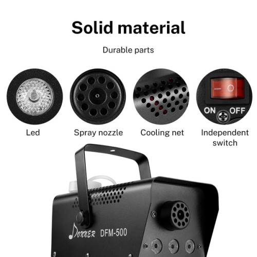 Donner DFM-400 13-Color Fog Machine w/ Remote Control RGB LED Light Strobe Effect 500W Smoke Machine Portable for Halloween Party Christmas Wedding