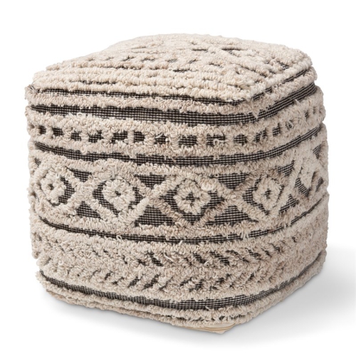 BAXTON STUDIO  Cronin Beige And Brown Handwoven Hemp Pouf Ottoman