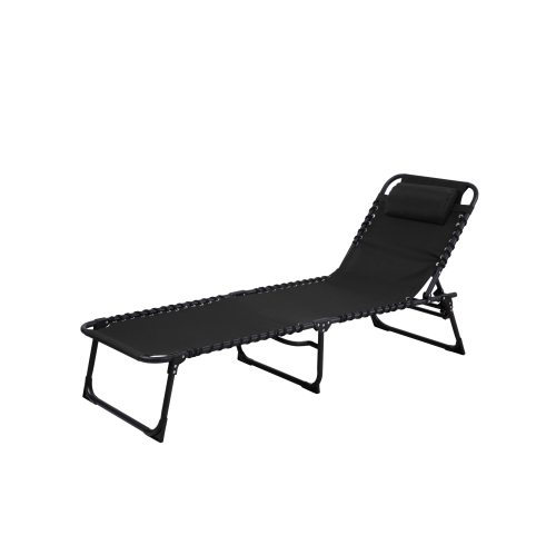 Folding Patio Lounger in Textilene with Padded Headrest and Steel Frame - Black