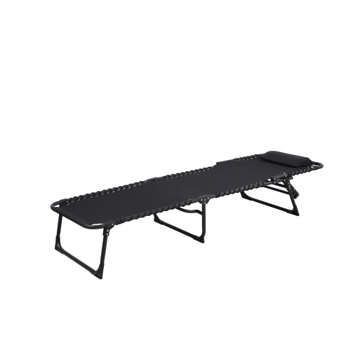 Folding Patio Lounger in Textilene with Padded Headrest and Steel Frame - Black