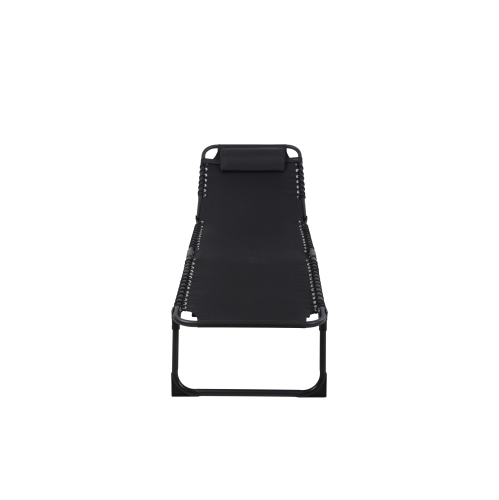 Folding Patio Lounger in Textilene with Padded Headrest and Steel Frame - Black