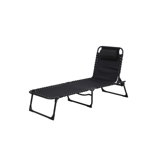 Folding Patio Lounger in Textilene with Padded Headrest and Steel Frame - Black
