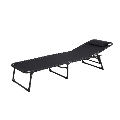 Folding Patio Lounger in Textilene with Padded Headrest and Steel Frame - Black