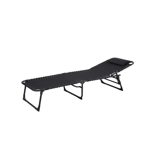 Folding Patio Lounger in Textilene with Padded Headrest and Steel Frame - Black