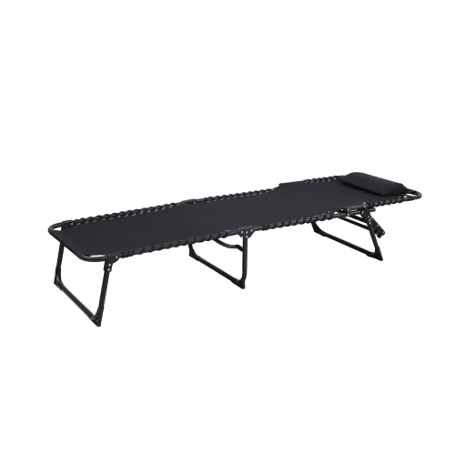 Folding Patio Lounger in Textilene with Padded Headrest and Steel Frame - Black