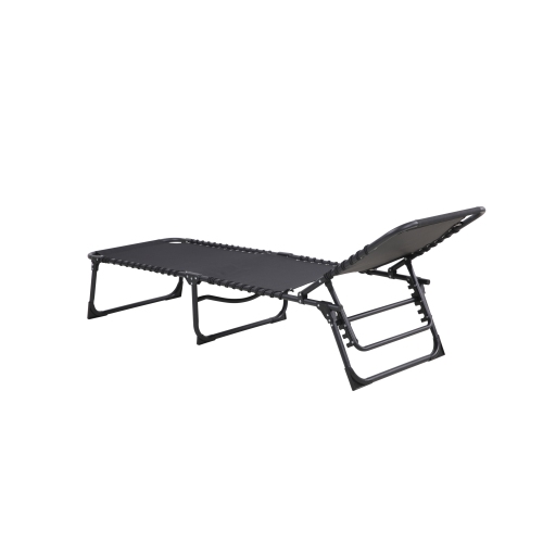 Folding Patio Lounger in Textilene with Padded Headrest and Steel Frame - Black