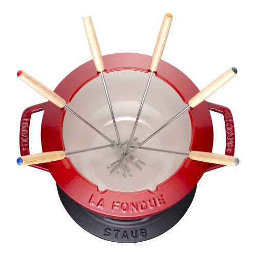 STAUB Specialities Cast Iron Fondue Set, Cherry