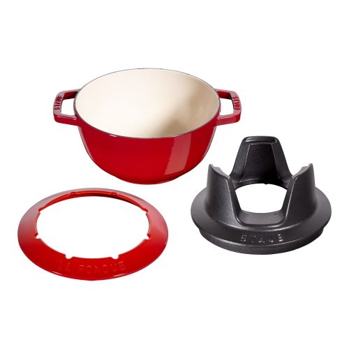 STAUB Specialities Cast Iron Fondue Set, Cherry