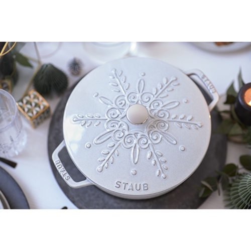 STAUB La Cocotte 3.6 L Cast Iron Round French Oven Snowflake, White Truffle