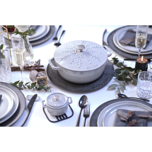 STAUB La Cocotte 3.6 L Cast Iron Round French Oven Snowflake, White Truffle