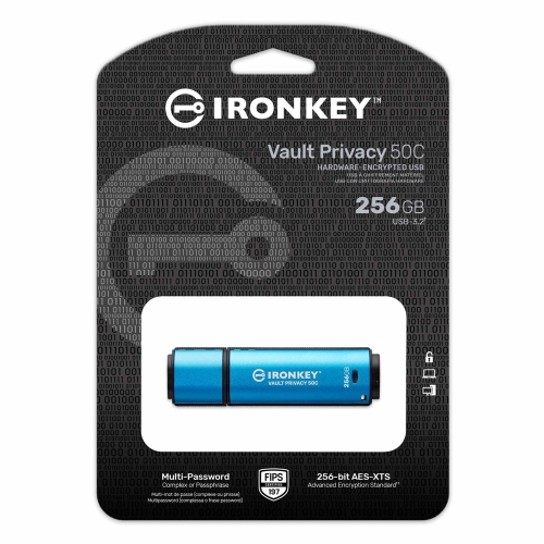 Kingston Technology - Clé USB Type-C Crypté IronKey Vault Privacy 50C, USB 3.2 GEN 1, Capacité de 256GB