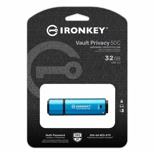 Kingston Technology - Clé USB Type-C Crypté IronKey Vault Privacy 50C, USB 3.2 GEN 1, Capacité de 32GB