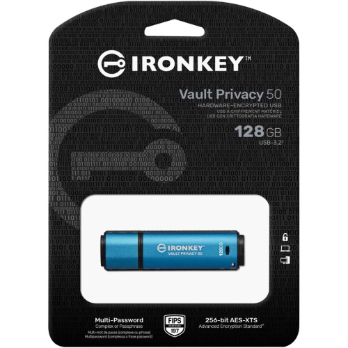Kingston IronKey Vault Privacy 50 128GB USB 3.2 Gen 1 Type A Flash Drive -