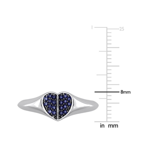 1/5 Carat Lab-Created Blue Sapphire Pave Heart Ring in Sterling Silver