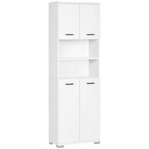 kleankin Tall Bathroom Storage Cabinet with Mirror, Wooden Freestanding  Tower Cabinet with Adjustable Shelves, for Bathroom, or Living Room, White