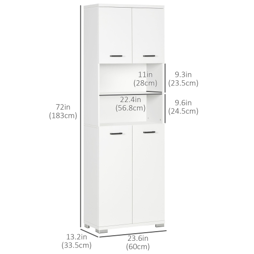 kleankin Tall Bathroom Storage Cabinet, Freestanding Bathroom Cabinet with Double Door and Adjustable Shelves, Linen Tower for Bathroom, White