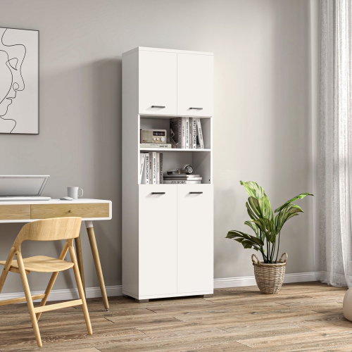 kleankin Tall Bathroom Storage Cabinet, Freestanding Bathroom Cabinet with Double Door and Adjustable Shelves, Linen Tower for Bathroom, White