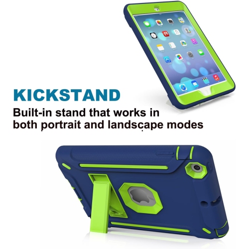 M iPad Mini Case, iPad Mini 3 Case, iPad Mini 2 Case, Hybrid Shockproof Protective Silicone Case and Full-Body Rugged Protective Case with Kickstand