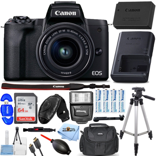 Canon Eos M50 Mark Ii Mirrorless Camera With 15 45mm Lens Black Flash Bundle Best Buy Canada