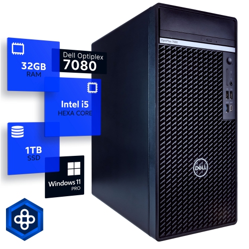 Refurbished - Dell Optiplex 7080 Tower Desktop Computer | Hexa Core Intel i5 (3.4) | 32GB DDR4 RAM | 1TB SSD Solid State | Windows 11 Professional |