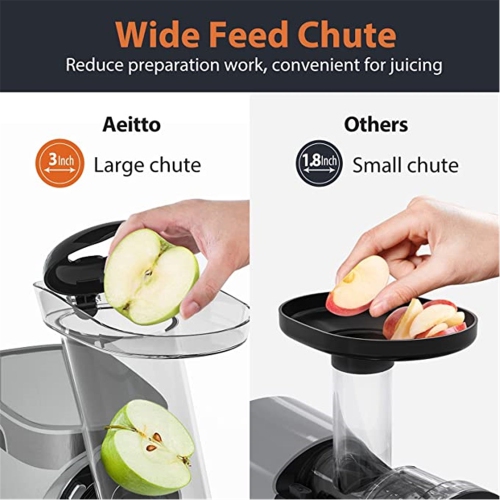 Aeitto - Juicer / Cold Masticating Juice Extractor. 2 Speed Modes, Black