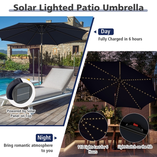 Gymax 10FT Solar Patio Umbrella 112 LED Lighted Umbrella Outdoor Table Market Umbrella
