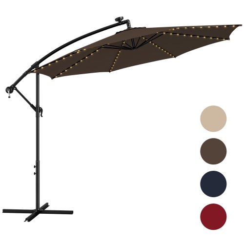 GYMAX  10 Ft Offset Patio Umbrella Solar Powered Cantilever Umbrella W/ 112 Led Lights