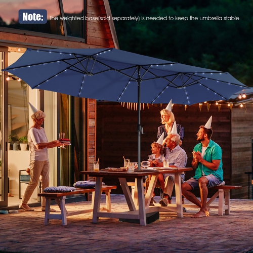 Gymax 15Ft Solar LED Patio Outdoor Double-Sided Umbrella w/ 48 Lights Crank