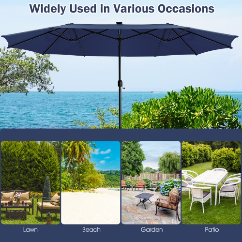 Gymax 15Ft Solar LED Patio Outdoor Double-Sided Umbrella w/ 48 Lights Crank