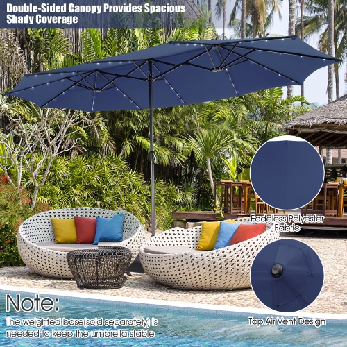 Gymax 15Ft Solar LED Patio Outdoor Double-Sided Umbrella w/ 48 Lights Crank