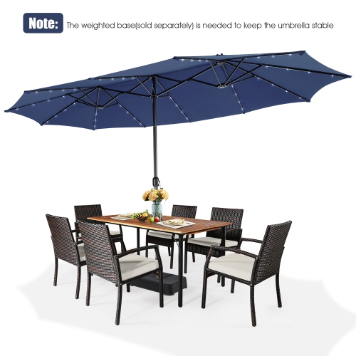 Gymax 15Ft Solar LED Patio Outdoor Double-Sided Umbrella w/ 48 Lights Crank