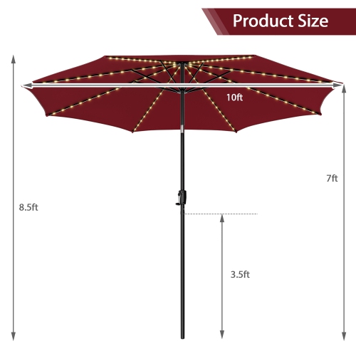 Gymax 10FT Solar Patio Umbrella 112 LED Lighted Umbrella Outdoor Table Market Umbrella