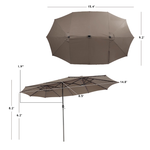 Gymax 15Ft Solar LED Patio Outdoor Double-Sided Umbrella w/ 48 Lights Crank
