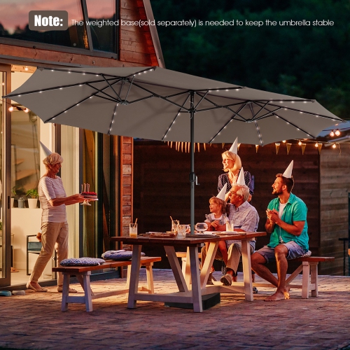 Gymax 15Ft Solar LED Patio Outdoor Double-Sided Umbrella w/ 48 Lights Crank