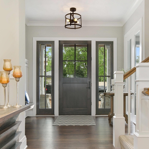 Modern Farmhouse 4-Light Metal Black Drum Semi-flush Mount Foyer Lights