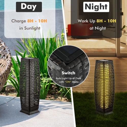 Gymax 2-Piece Outdoor Solar-Powered Floor Lamps IP65 Waterproof w/ Auto On/Off Light