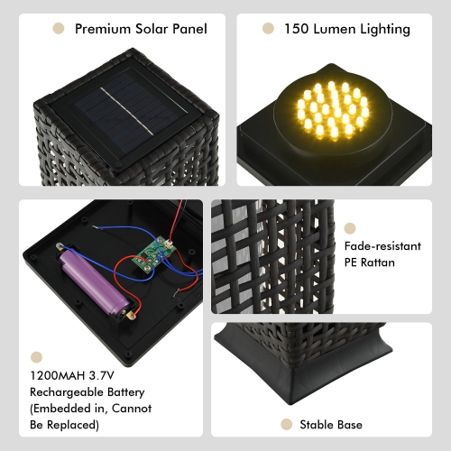 Gymax 2-Piece Outdoor Solar-Powered Floor Lamps IP65 Waterproof w/ Auto On/Off Light