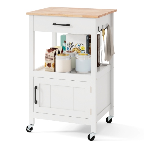Gymax Small Kitchen Island on Wheels Mobile Trolley Cart Barn Door Drawer Hooks