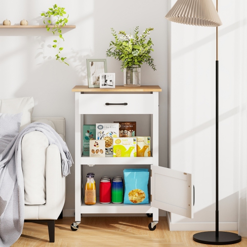 Gymax Small Kitchen Island on Wheels Mobile Trolley Cart Barn Door Drawer Hooks