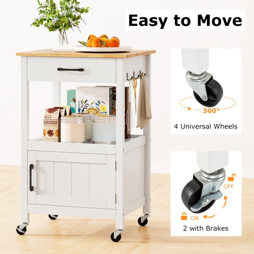 Gymax Small Kitchen Island on Wheels Mobile Trolley Cart Barn Door Drawer Hooks