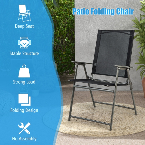Gymax 2PCS Patio Portable Metal Folding Chairs Dining Chair Set Poolside Garden