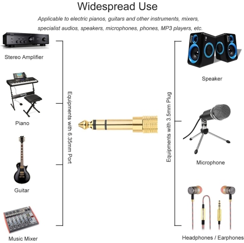 Adaptateur de casque ISTAR 1/4" vers 3,5 mm, mise à niveau 6,35 mm mâle - 3,5 mm femelle prise adaptateur stéréo en cuivre pur
