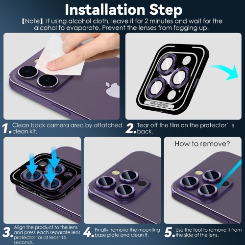 for iPhone 14 Pro - iPhone 14 Pro Max Camera Lens Protector, 9H Tempered Glass Camera Cover Screen Protector Metal Individual Ring for iPhone 14Pro